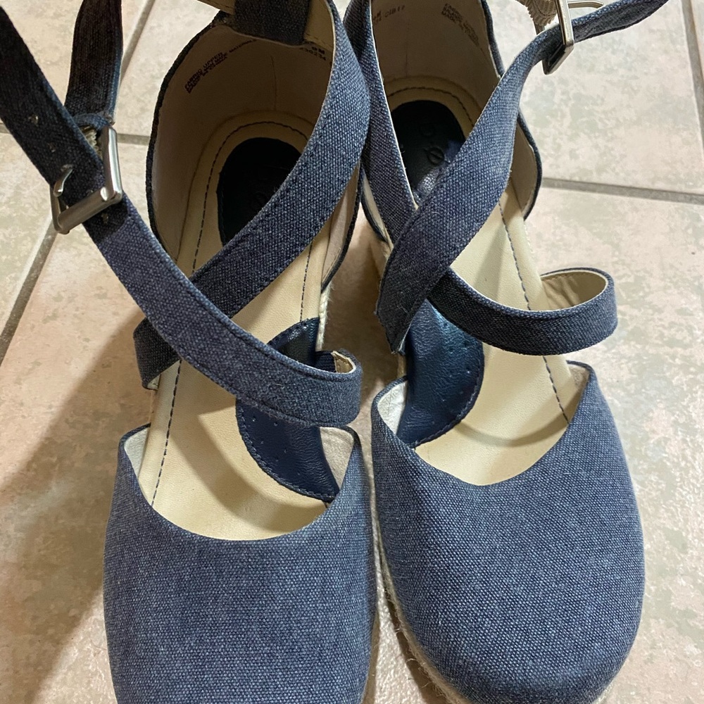 Denim blue wedge sandal. Never worn.